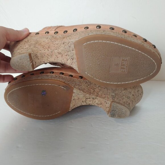 Frye Audra Button Clog Platform Leather Cork Studded Scandi Girl Slide Boho - Picture 3 of 13